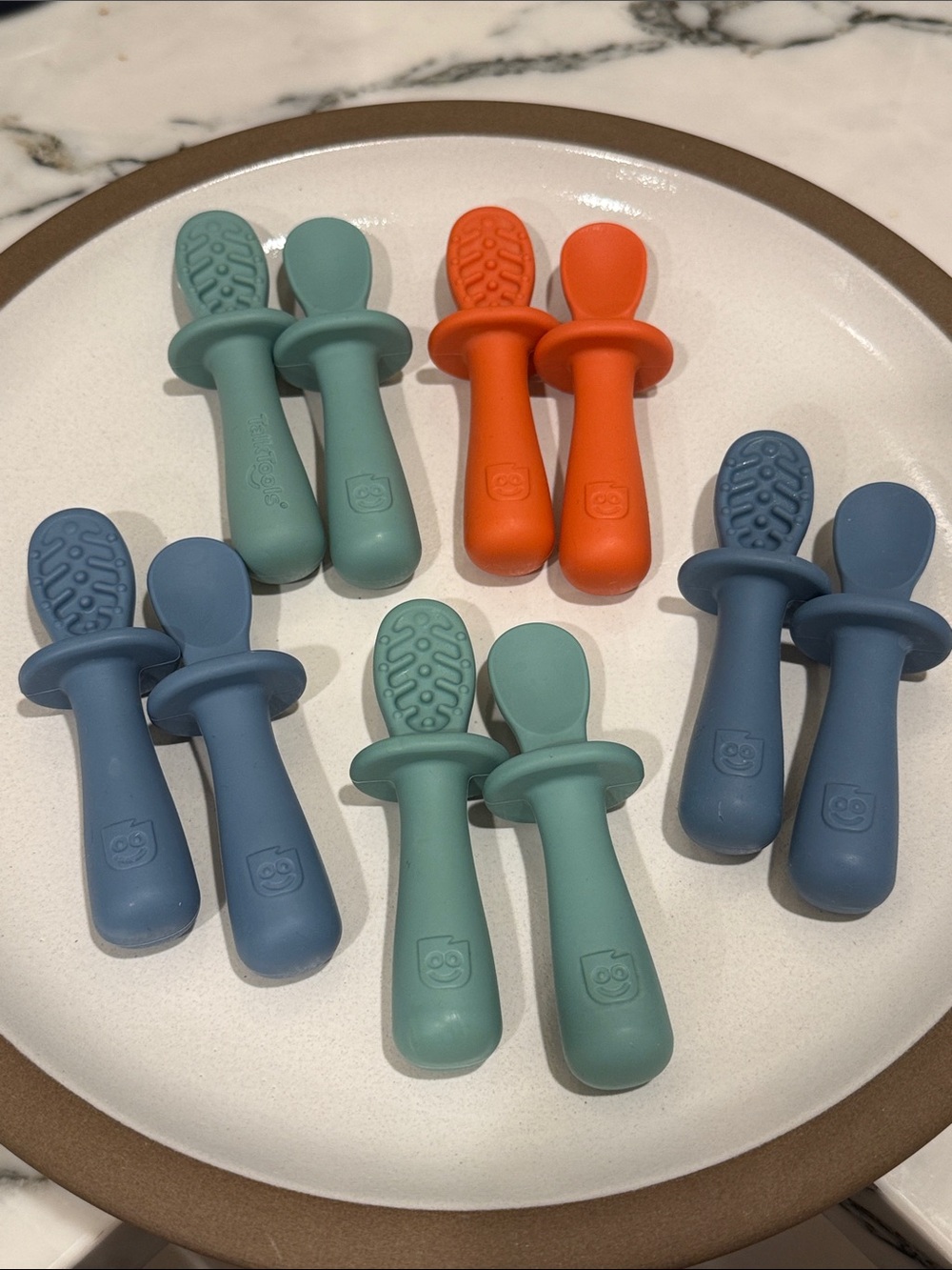 Talktools- Orange, Blue, Sage self feeding spoon set infant utensils